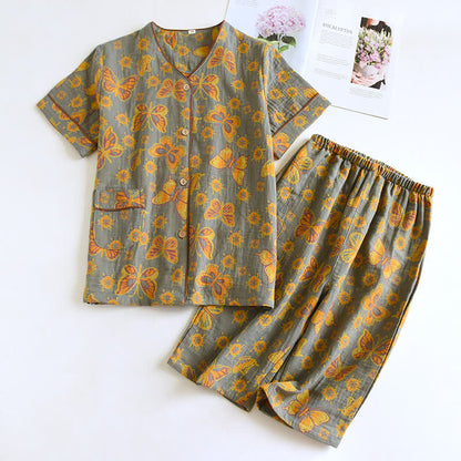 Summer Elegant Cotton Butterfly Shorts Set for Relaxation