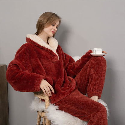 Ownkoti Cozy V-Neck Winter Lounge Set for Warm Comfort