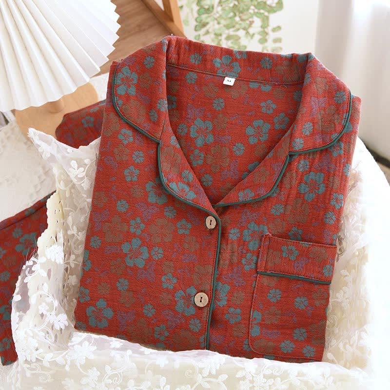 Ownkoti Floral Double Layer Gauze Pajama Set for Ultimate Comfort and Style