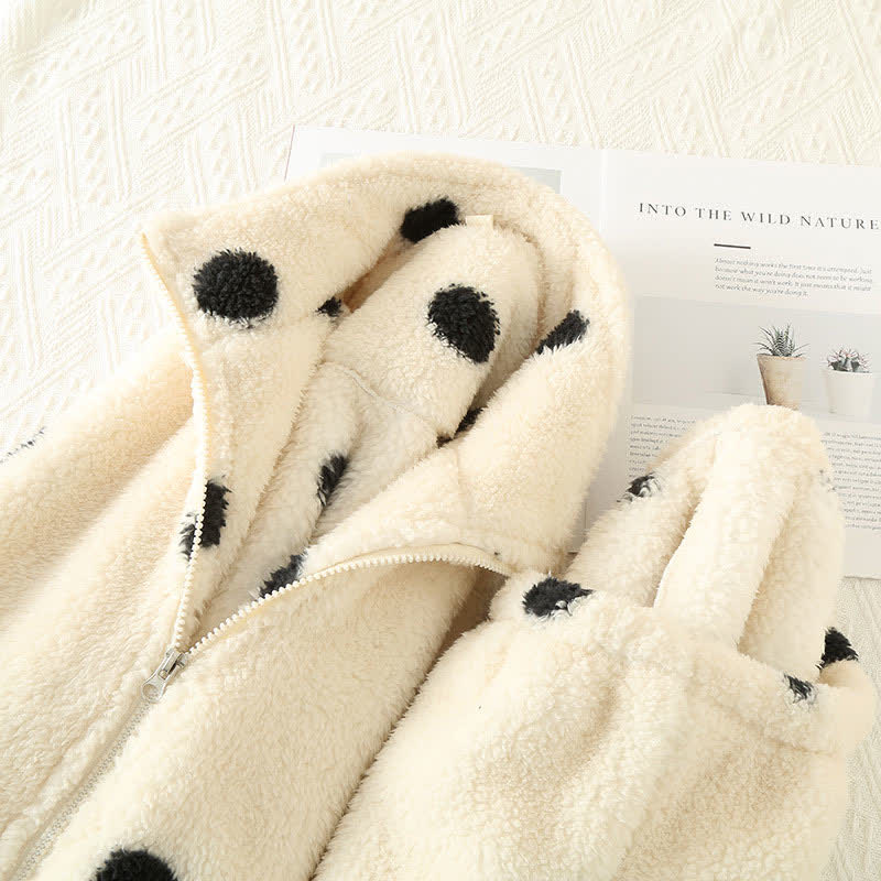 Ownkoti Polka Dot Long Sleeve Fleece Pajama Set - Cozy and Stylish Nightwear for Ultimate Comfort