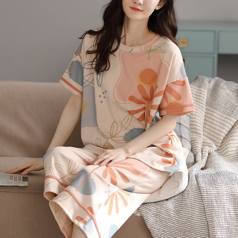 Ownkoti Floral Leaf Pattern Comfortable Cotton Lounge Set