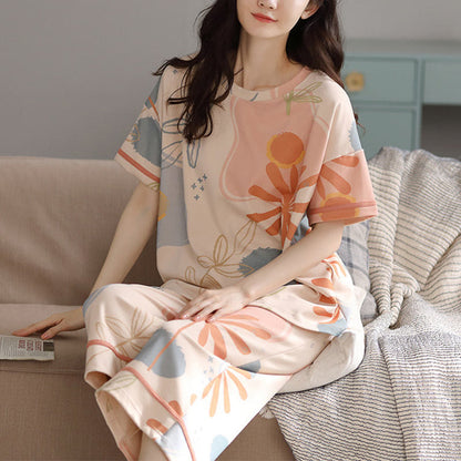 Ownkoti Floral Leaf Pattern Comfortable Cotton Lounge Set