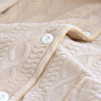 Ownkoti Unisex Solid Color Flannel Pajama Set with Classic Lapel Design