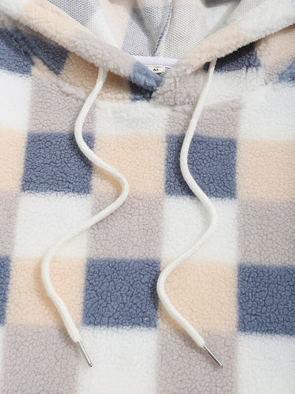 Men's Classic Hooded Sweatshirt with Plaid Pattern, Soft Fleece, Pockets, Comfortable Style