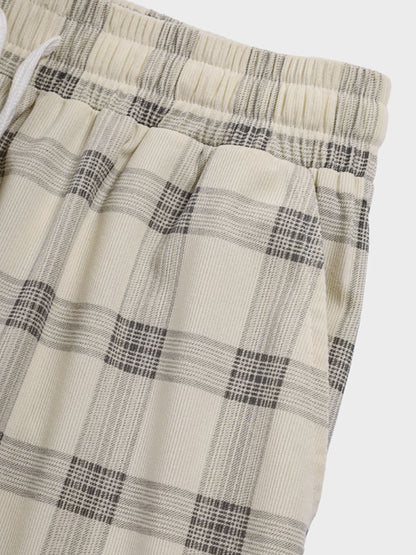 Men's plaid corduroy shorts with elastic waistband for everyday comfort