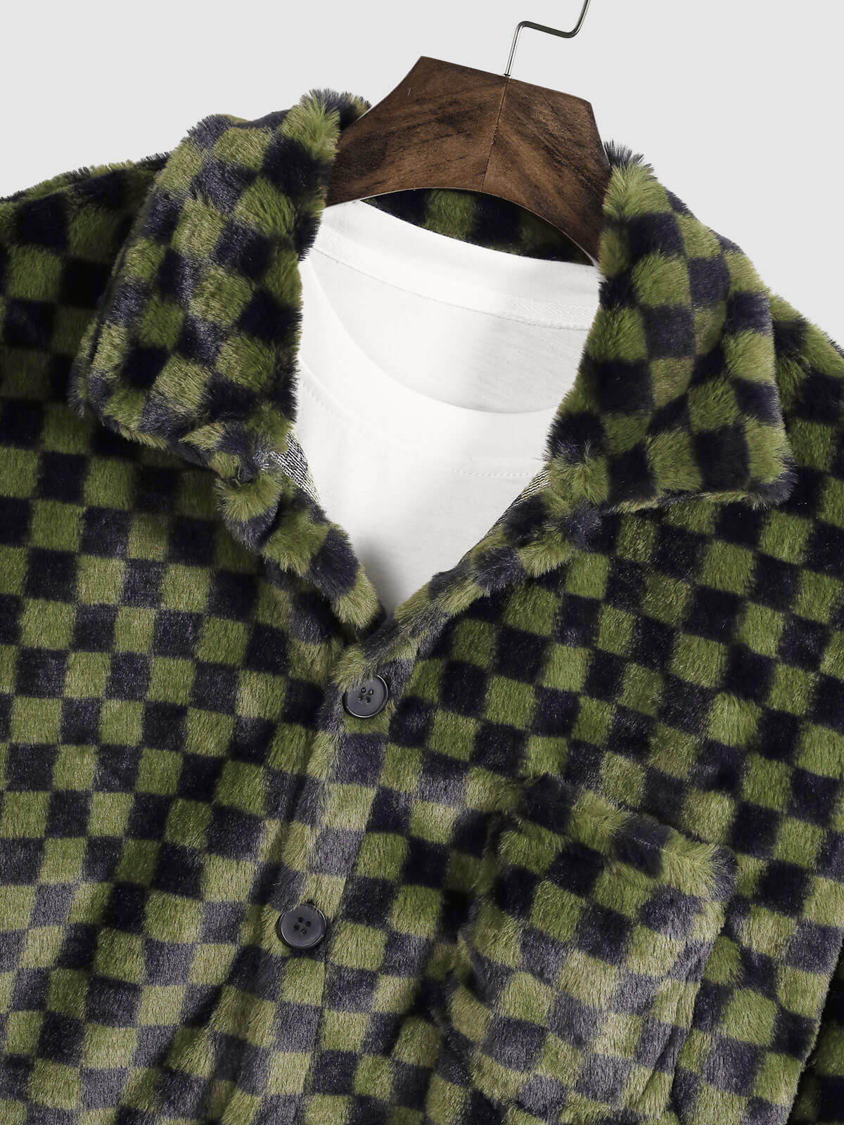 Men's Stylish Faux Rabbit Fur Plaid Casual Jacket with Button Lapel