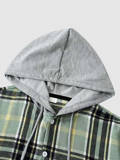 Men's Casual Thin Plaid Jacket with Hoodie