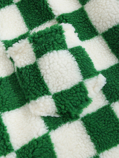 Men's Color Block Checkered Button-Style Flight Velvet Jacket