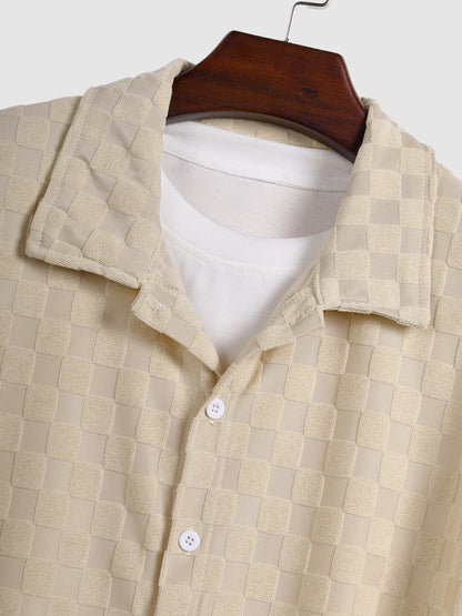 Men's Casual Tartan Fabric Terry Long Sleeve Shirt