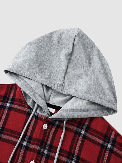 Men's Stylish Lightweight Plaid Hooded Casual Jacket