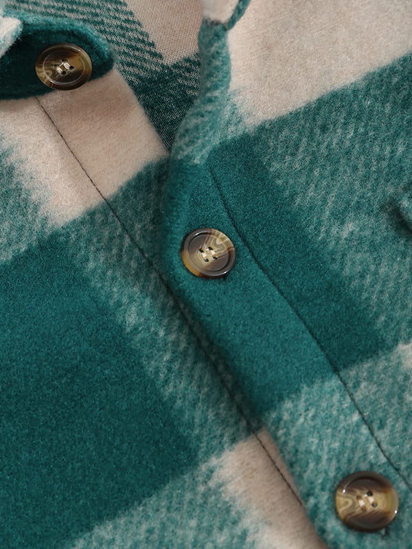 Men's Classic Plaid Wool Blend Button-Front Shirt Jacket