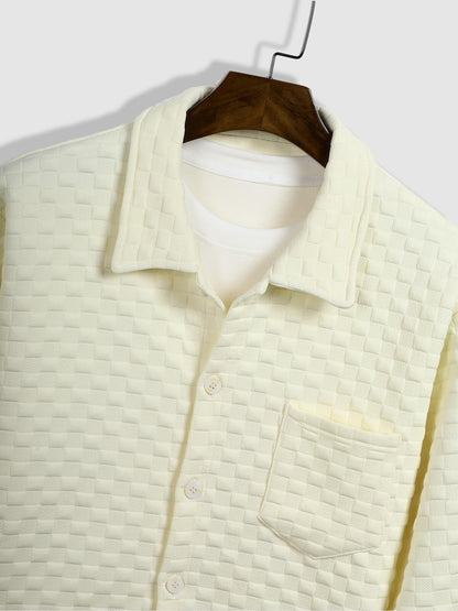 Men's Classic Solid Color Plaid Texture Button-Up Shirt Jacket