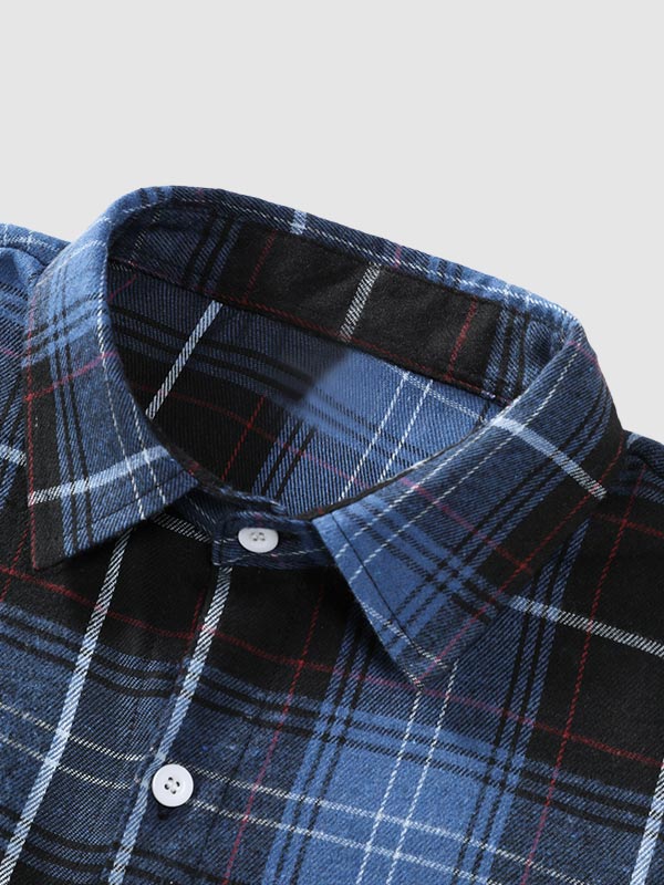 Men's Long Sleeve Casual Wool and Suede Plaid Shirt