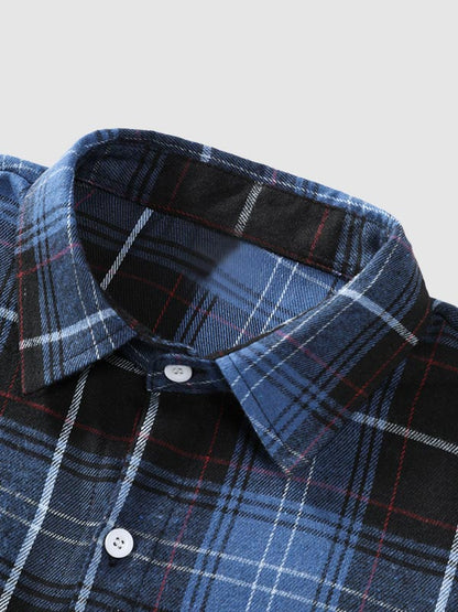 Men's Long Sleeve Casual Wool and Suede Plaid Shirt