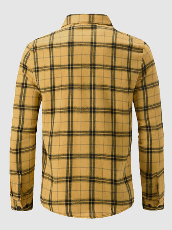 Men's Long Sleeve Casual Shirt with Plaid Pattern and Loose Fit
