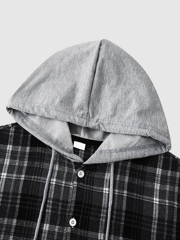 Men's Casual Thin Plaid Jacket with Hoodie