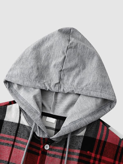 Men's Casual Thin Plaid Jacket with Hoodie