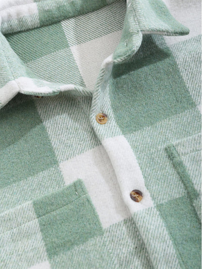 Men's timeless plaid wool blend long-sleeve button-down shirt jacket for versatile style