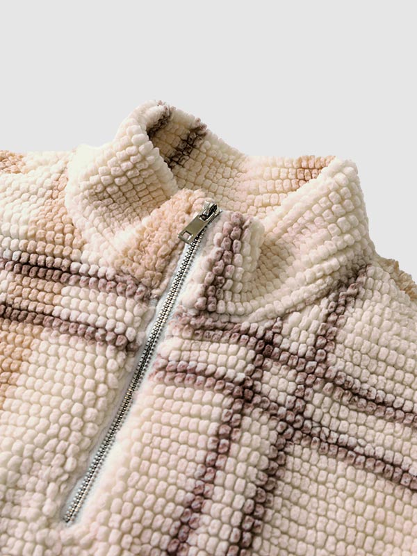 Men's Half-Zip Plaid Flannel Terry Collar Sweatshirt