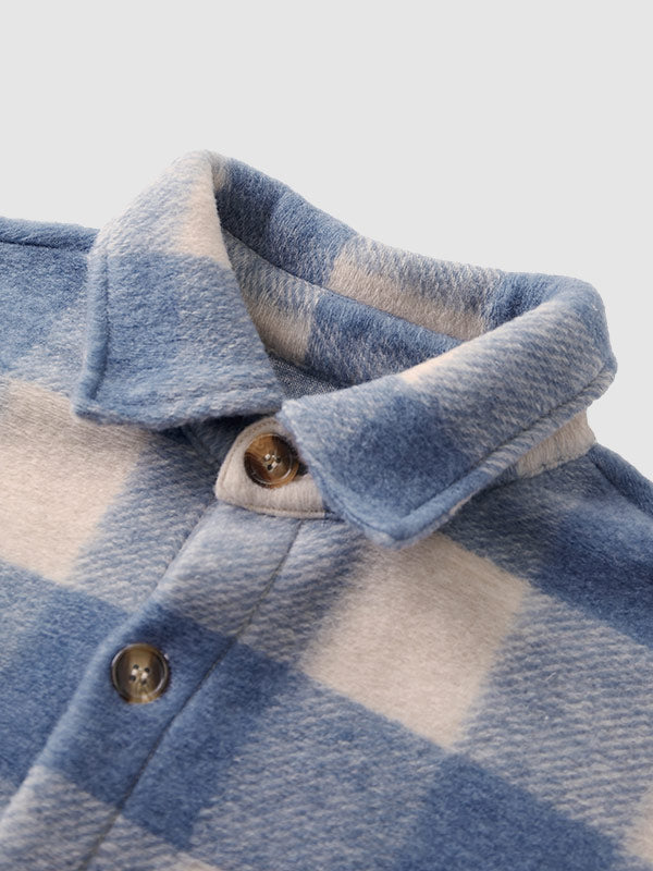 Men's Classic Plaid Wool Blend Button-Front Shirt Jacket