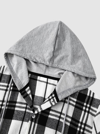 Men's Stylish Lightweight Plaid Hooded Casual Jacket