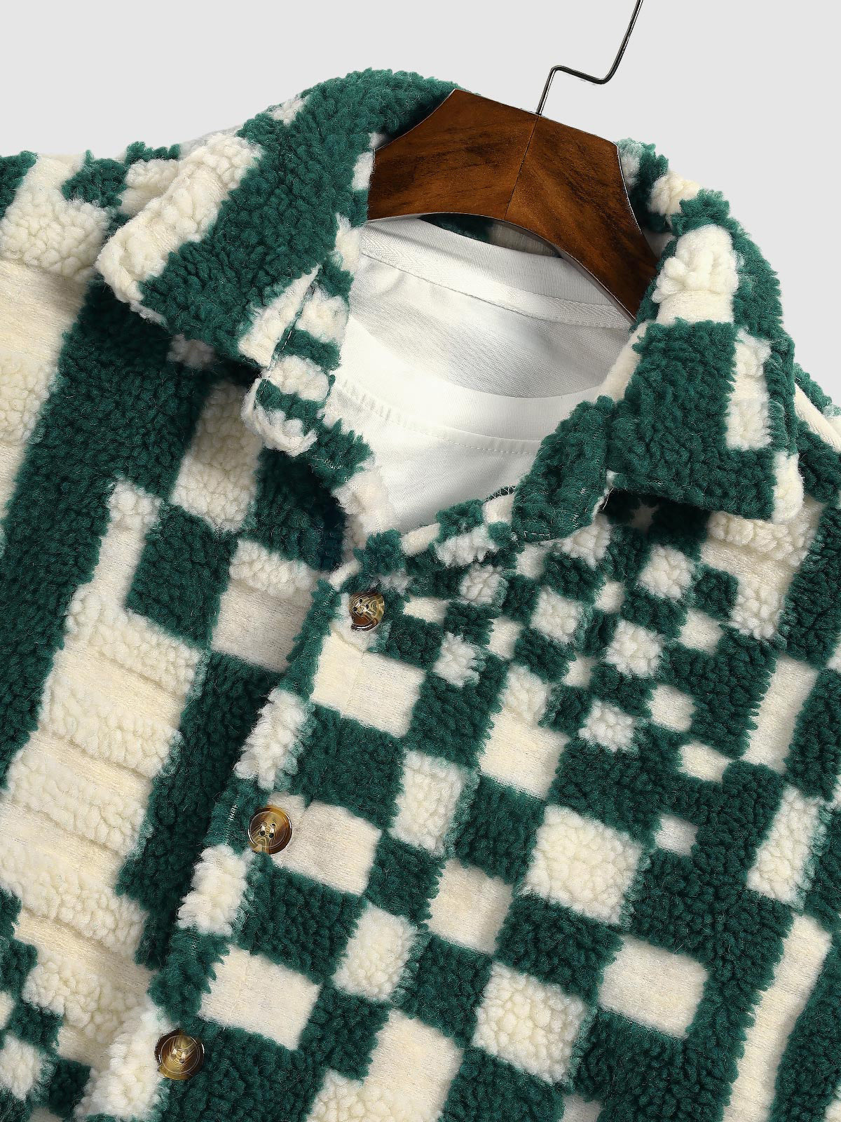 Men's Stylish Irregular Plaid Fluffy Faux Fur Casual Shirt Jacket