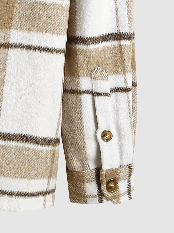 Casual Men's Embroidered Shirt in Plaid Wool Blend