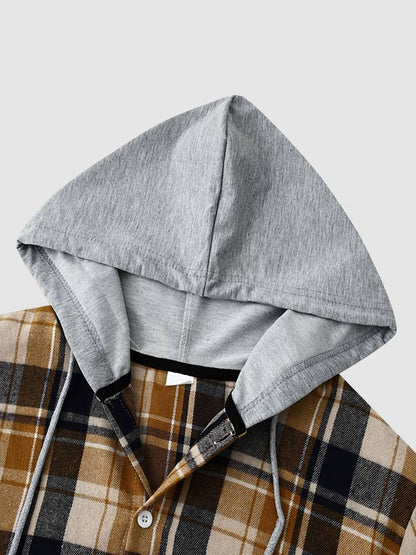 Stylish Classic Men's Thin Jacket with Plaid Hood
