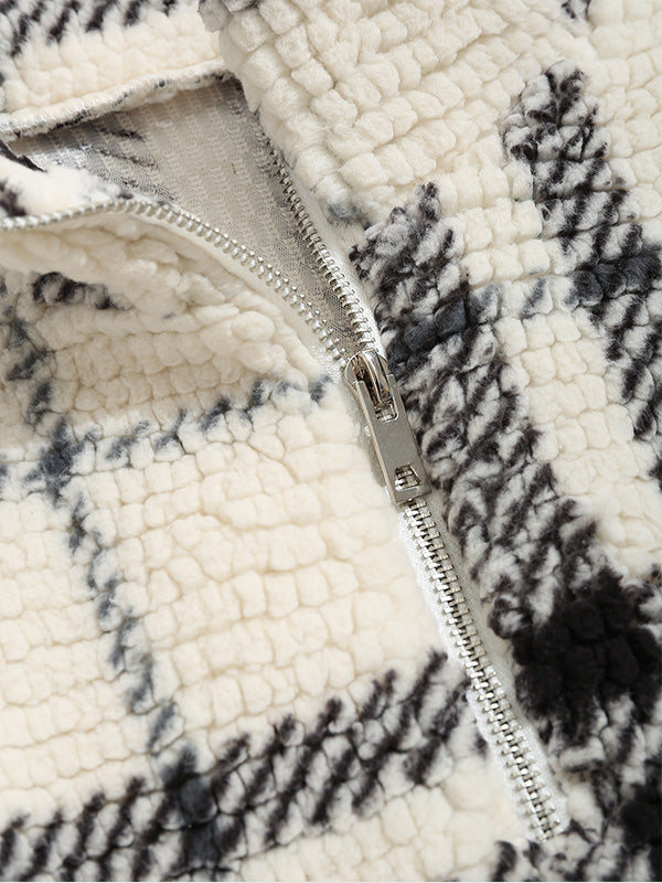 Men's Half-Zip Plaid Flannel Terry Collar Sweatshirt