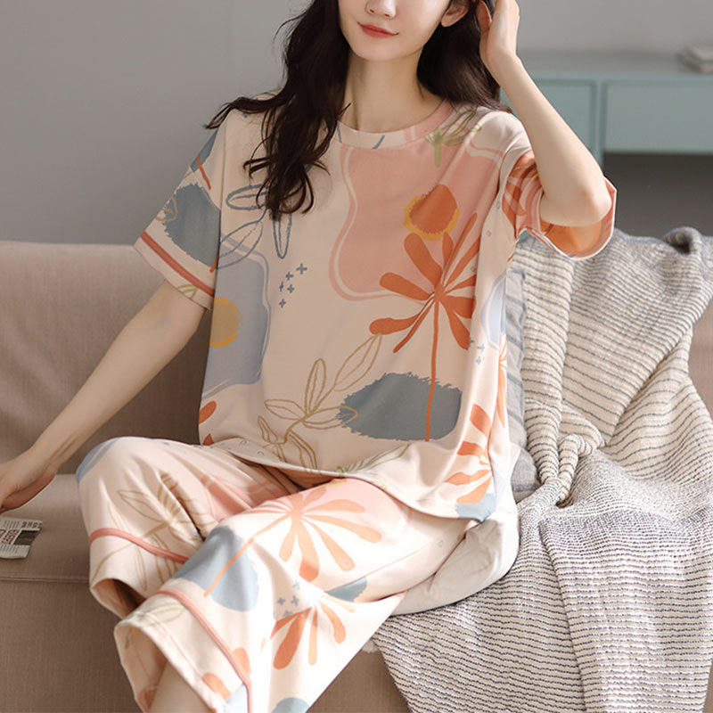 Ownkoti Floral Leaf Pattern Comfortable Cotton Lounge Set