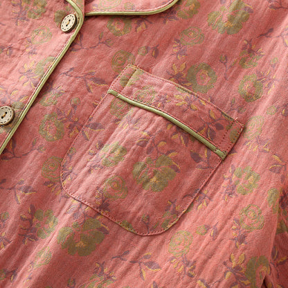 Ownkoti Vintage Rose Cotton Gauze Pajama Set for Chic Comfort
