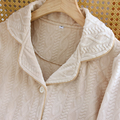 Ownkoti Unisex Solid Color Flannel Pajama Set with Classic Lapel Design