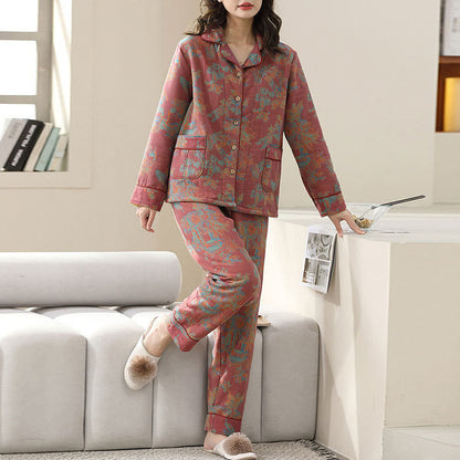 Ownkoti Floral Print Cotton Loungewear Set with Double-Layer Comfort