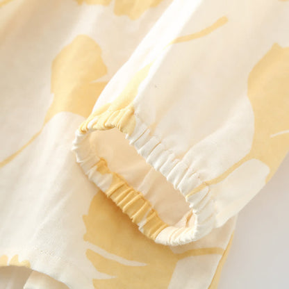 Ownkoti Ginkgo Leaf Design Bowknot Cotton Loungewear Set for Stylish Comfort