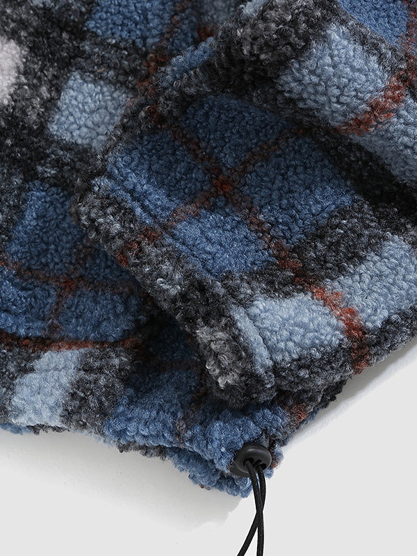 Men's sweatshirt jacket with vintage polar fleece, stylish plaid design, stand collar, and full zipper