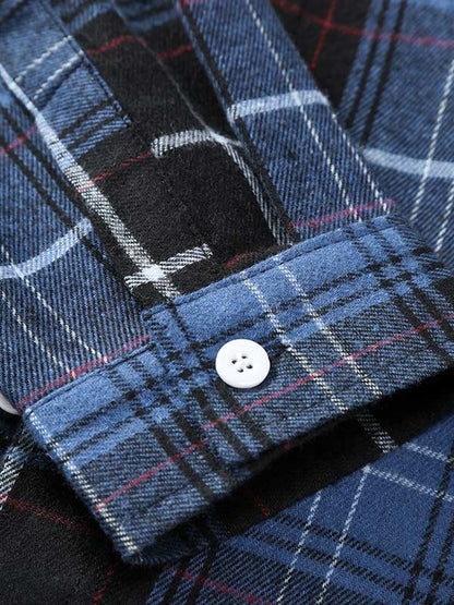 Men's Long Sleeve Casual Wool and Suede Plaid Shirt