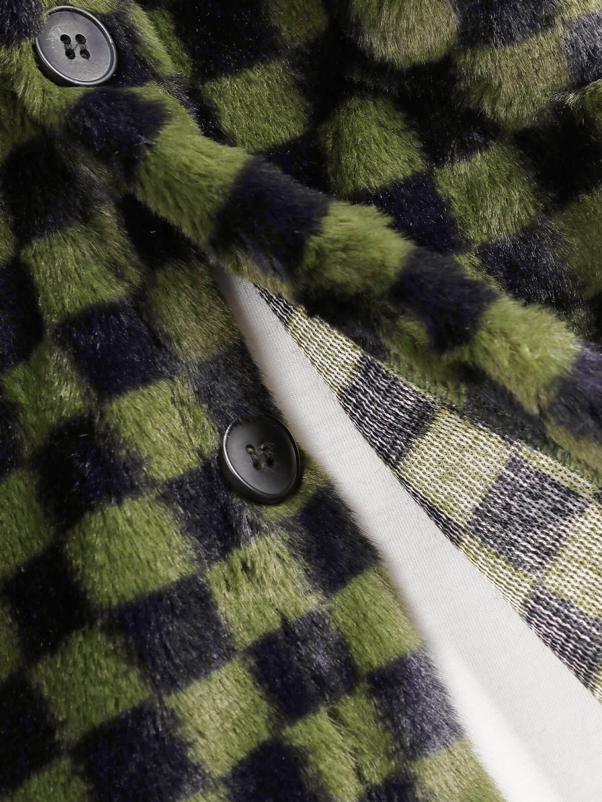 Men's Stylish Faux Rabbit Fur Plaid Casual Jacket with Button Lapel