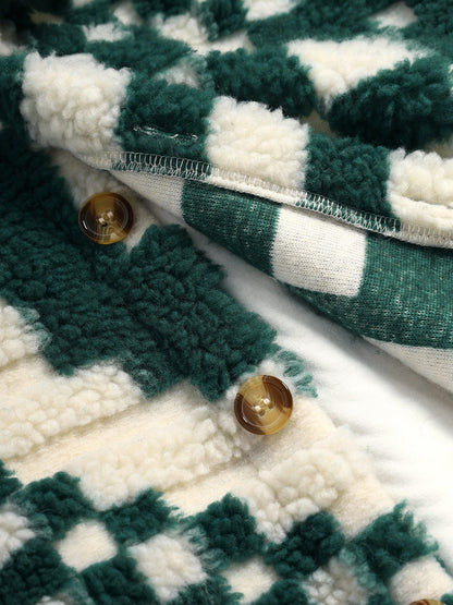 Men's Stylish Irregular Plaid Fluffy Faux Fur Casual Shirt Jacket