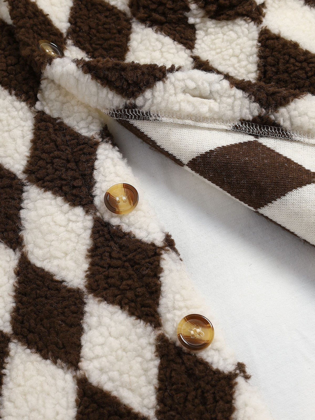 Elegant Men's Faux Fur Lapel Jacket with Diamond Plaid Pattern and Single Pocket