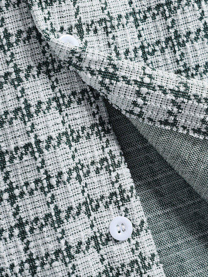 Casual Men's Plaid Shirt with Tucked Texture and Scottish Pattern Long Sleeves