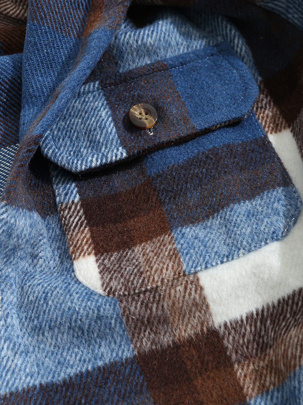 Men's Wool Blend Checkered Pattern Jacket with Notch Collar