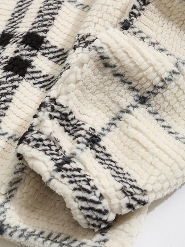 Men's Half-Zip Plaid Flannel Terry Collar Sweatshirt