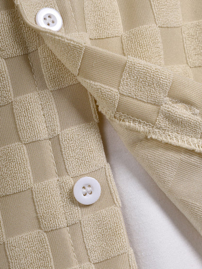 Men's Casual Tartan Fabric Terry Long Sleeve Shirt