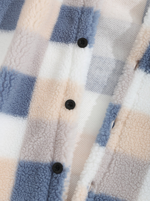 Casual Classic Plaid Outfit for Men with Plush Faux Fur Jacket and Corduroy Pants