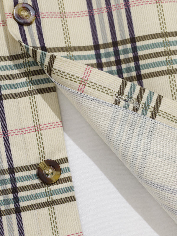 Men's plaid velvet striped shirt with long sleeves and buttons