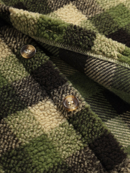 Men's Cozy Classic Plaid Faux Fur Shirt - Casual Button-Up Cardigan Jacket