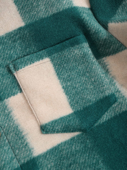 Men's Classic Plaid Wool Blend Button-Front Shirt Jacket