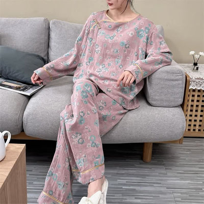 Ownkoti Plus-Size Peony Cotton Pajama Set for Comfortable and Stylish Lounging