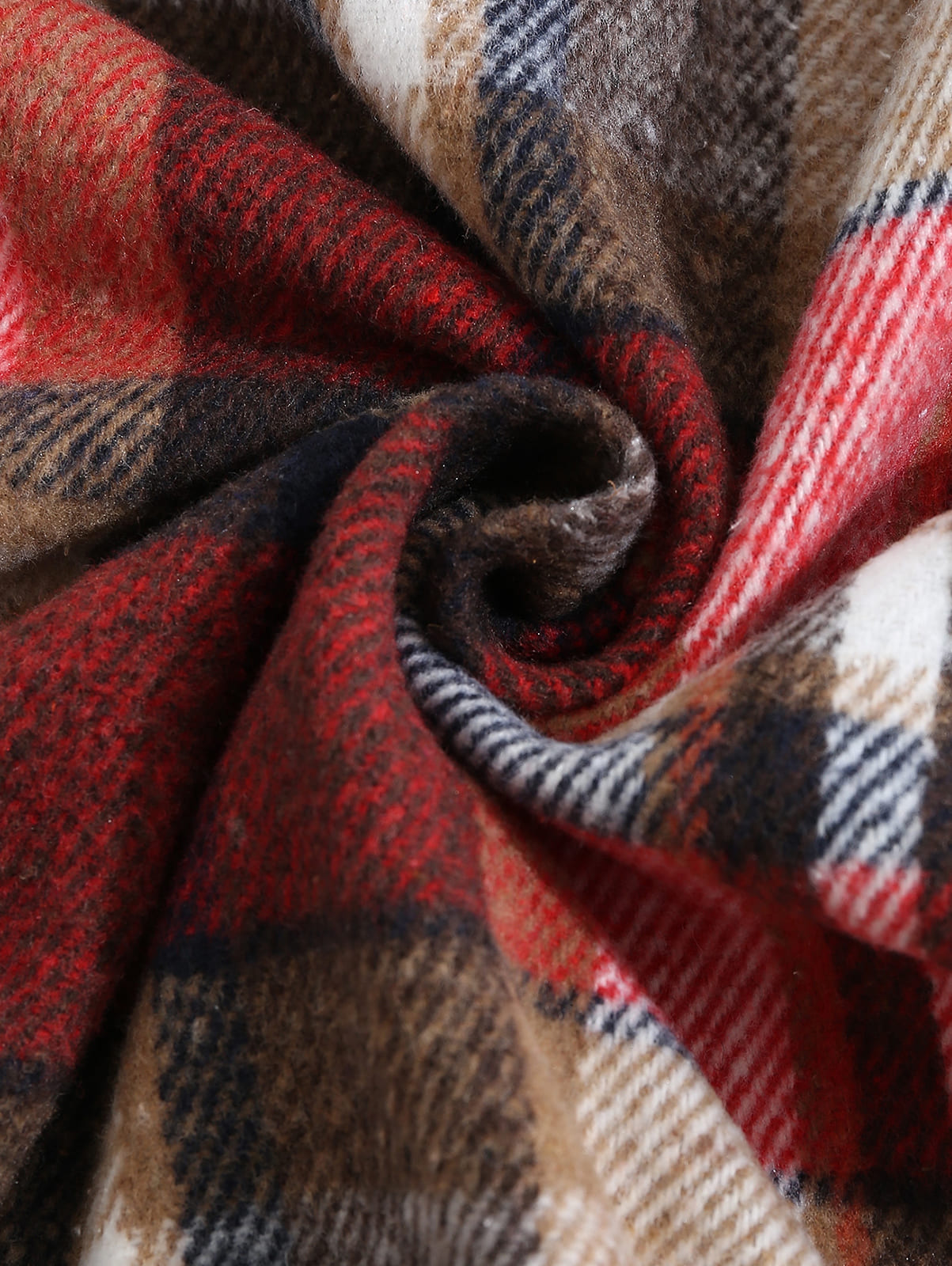 Vintage plaid blended wool sweatshirt for men with stand collar and zipper