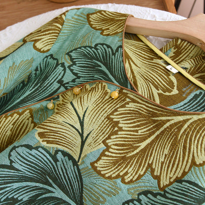 Cotton Loungewear Set with Colorfully Woven Leaf Patterns